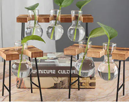 Creative Wooden Frame Glass Hydroponic Vase Decor