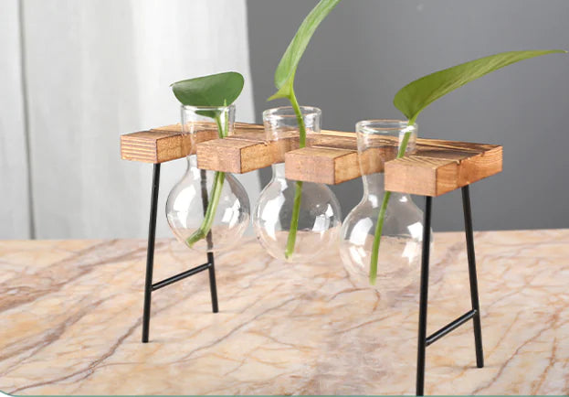 Creative Wooden Frame Glass Hydroponic Vase Decor